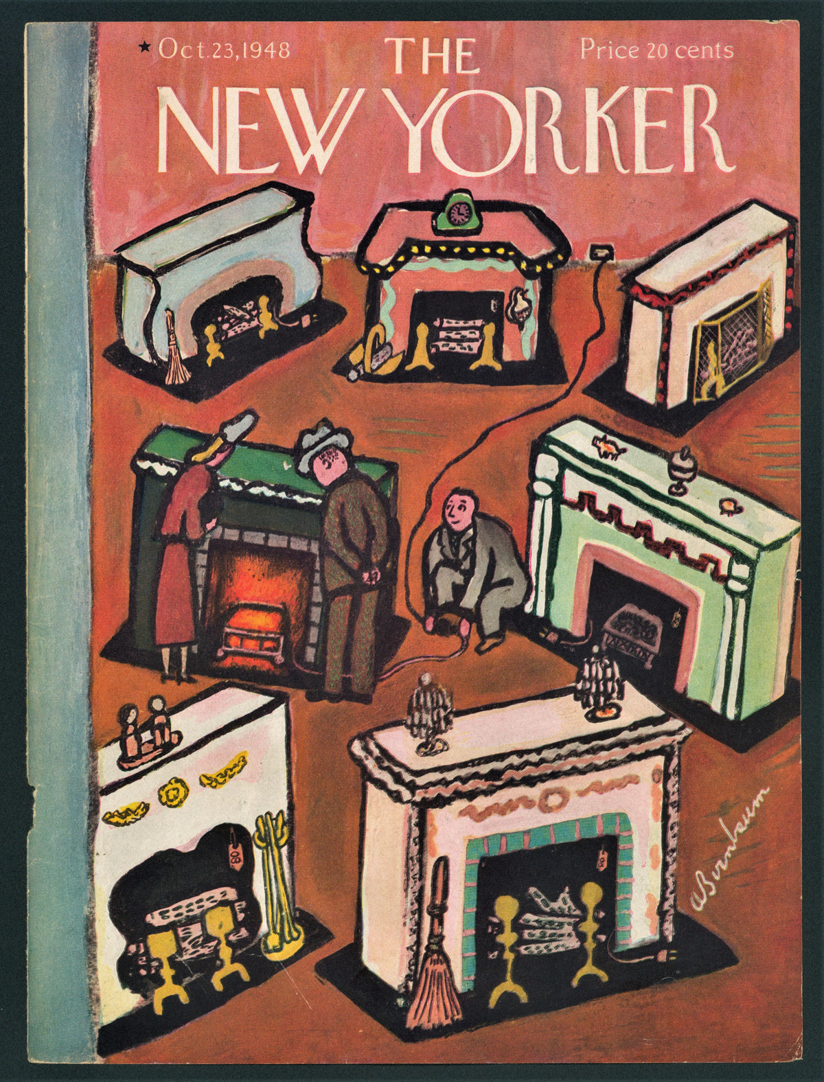 Fireplaces- The New Yorker - Authentic Vintage Antique Print