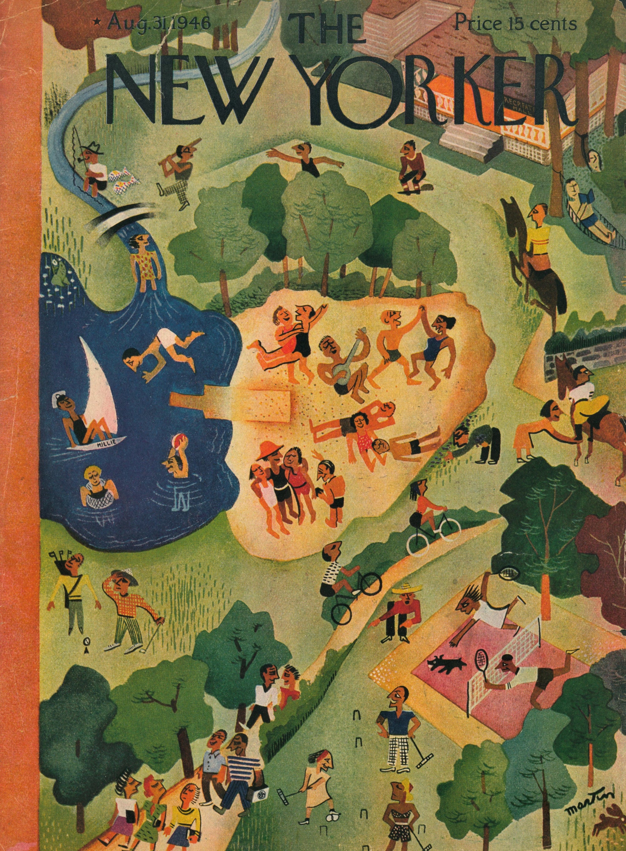 Fun in the Sun- The New Yorker - Authentic Vintage Antique Print