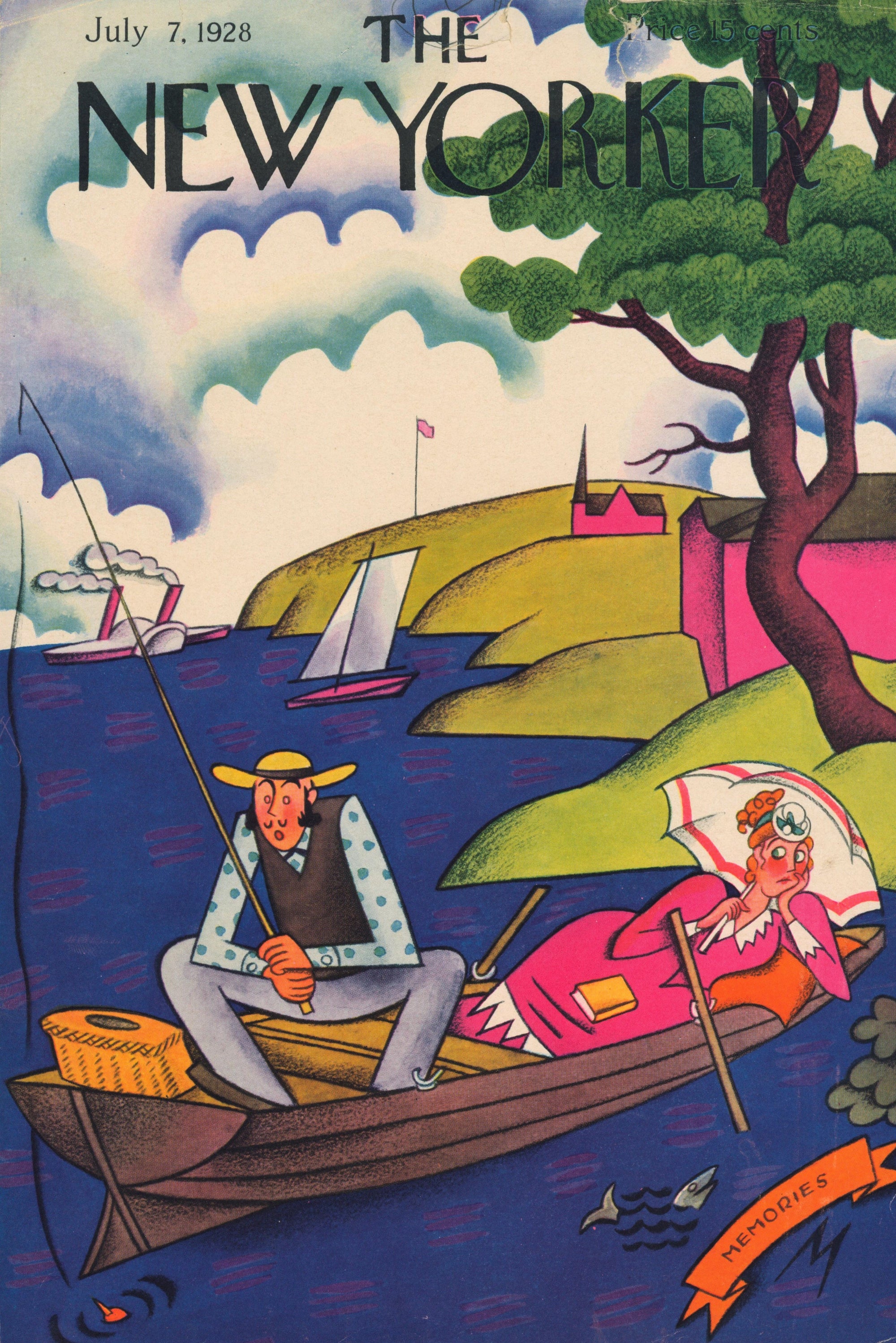 Day Fishing- The New Yorker - Authentic Vintage Antique Print