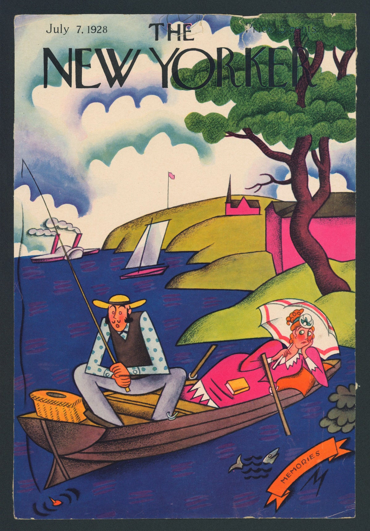 Day Fishing- The New Yorker - Authentic Vintage Antique Print
