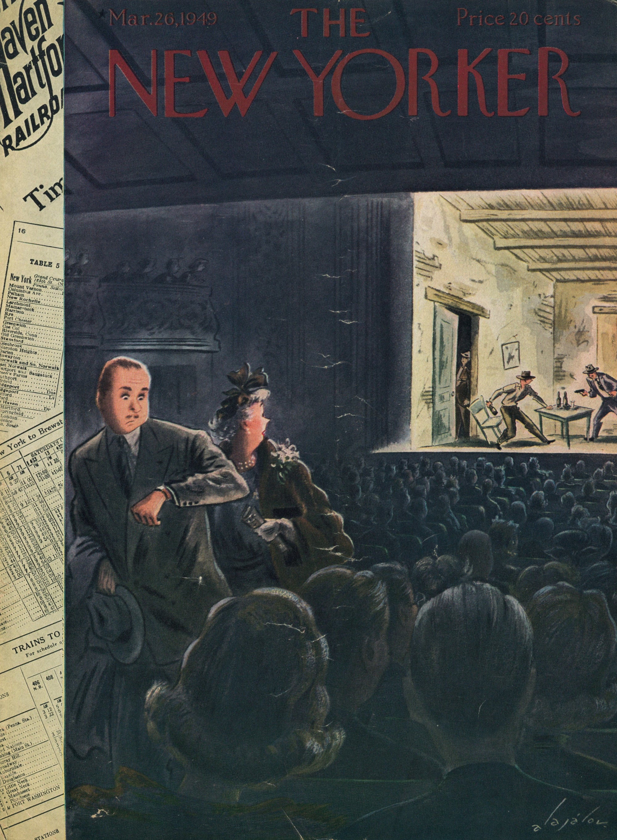 Night at the Theatre- The New Yorker - Authentic Vintage Antique Print