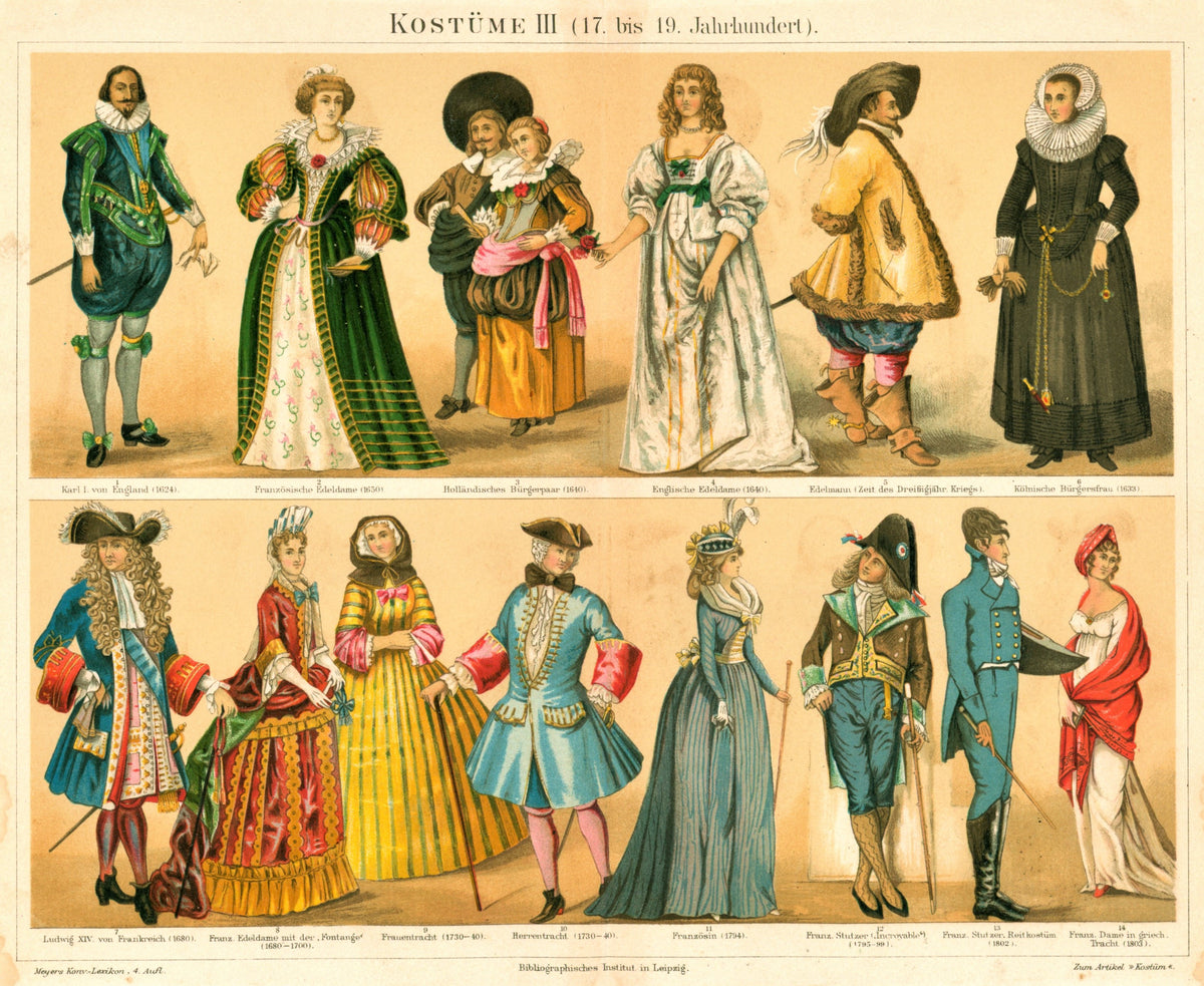 Nobility Costumes- Antique Chromolithograph - Authentic Vintage Antique Print