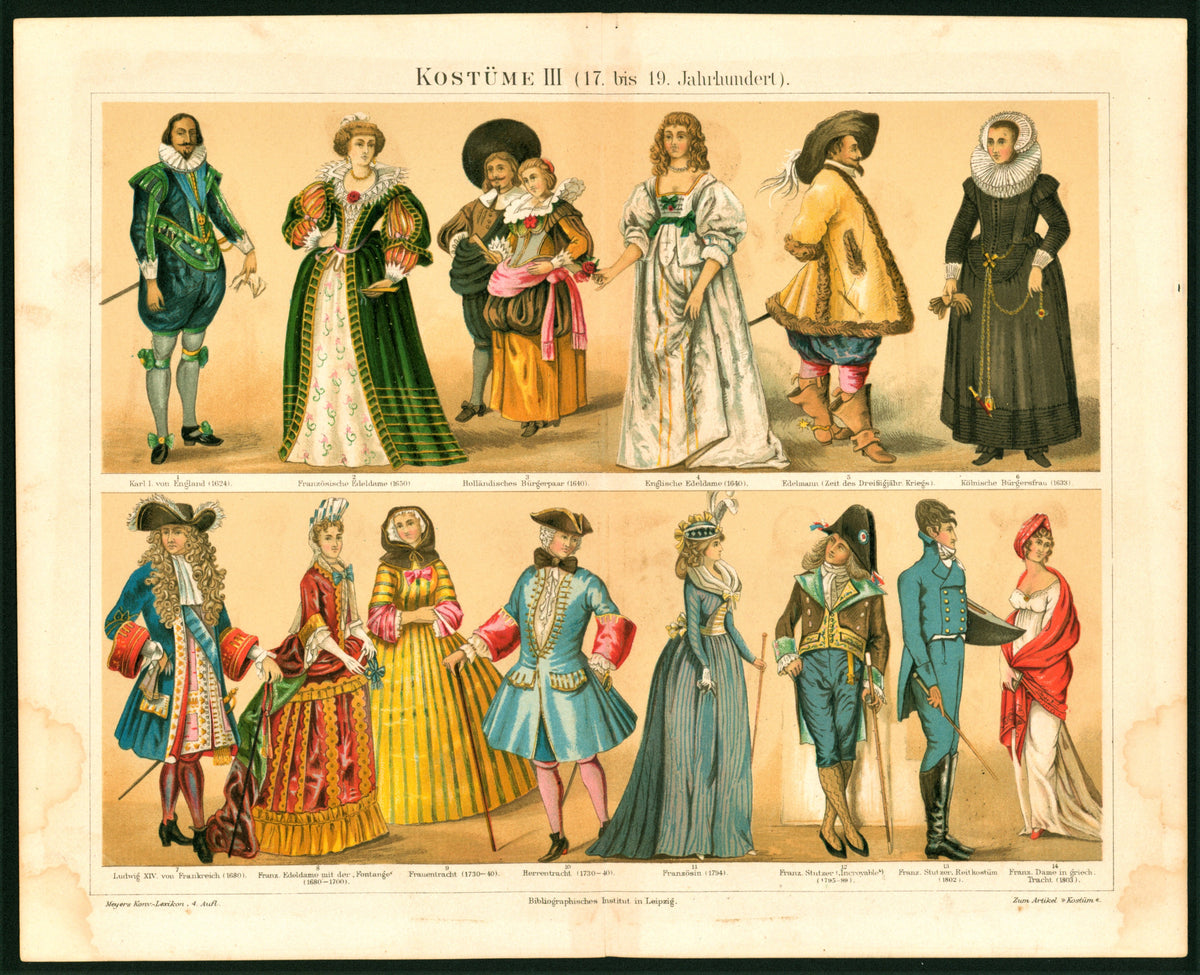 Nobility Costumes- Antique Chromolithograph - Authentic Vintage Antique Print
