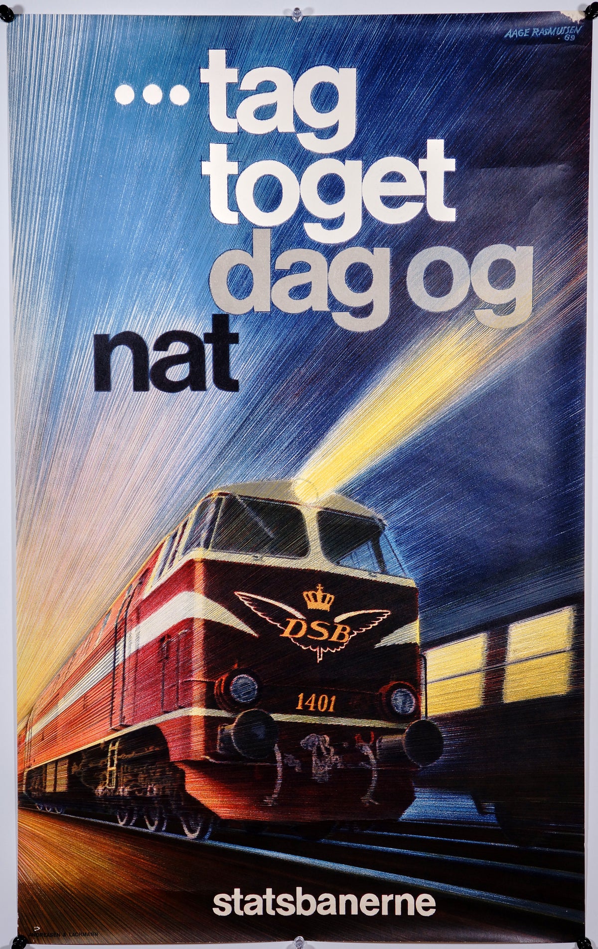 Tag toget dag og nat- DSB Railways - Authentic Vintage Poster