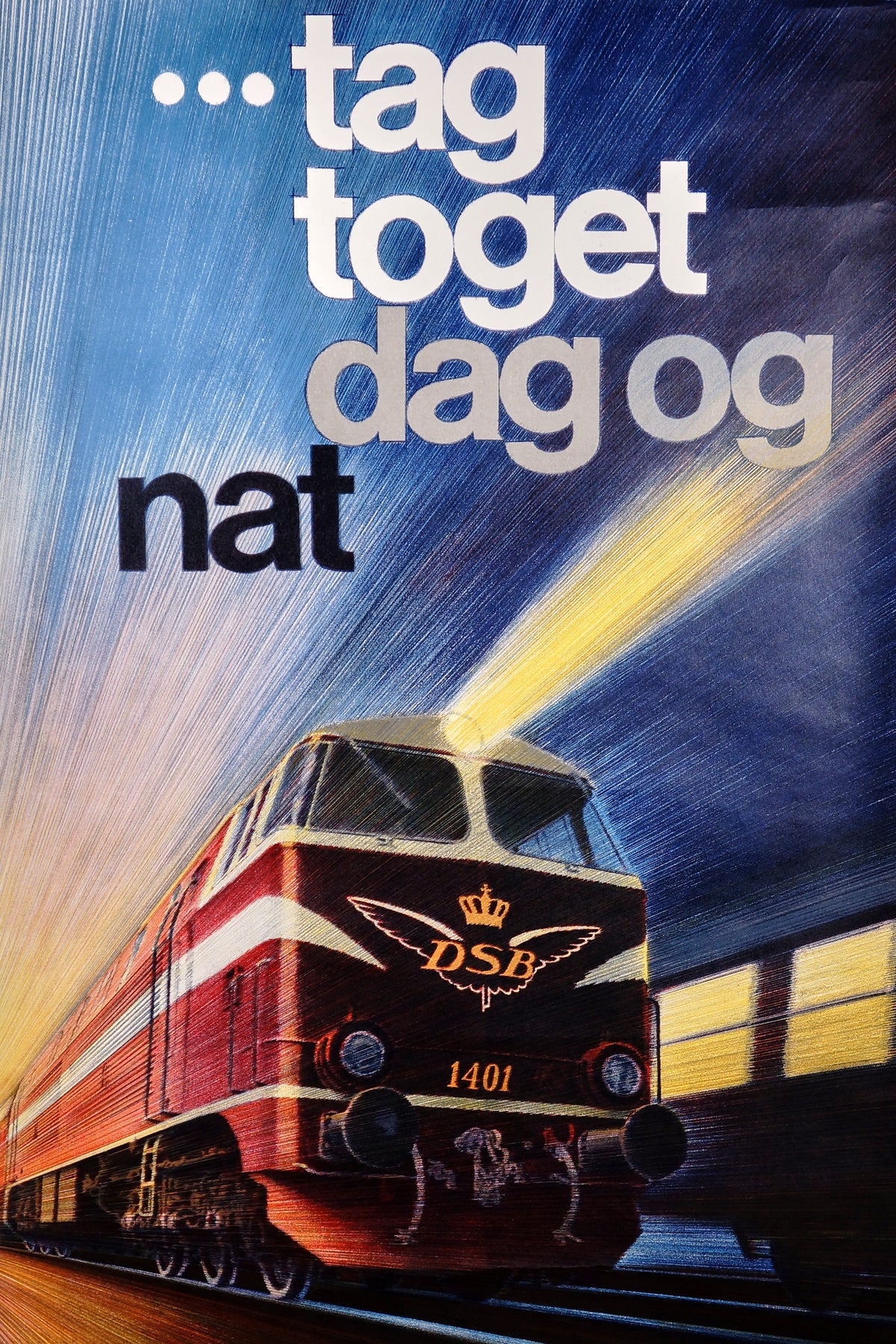Tag toget dag og nat- DSB Railways - Authentic Vintage Poster