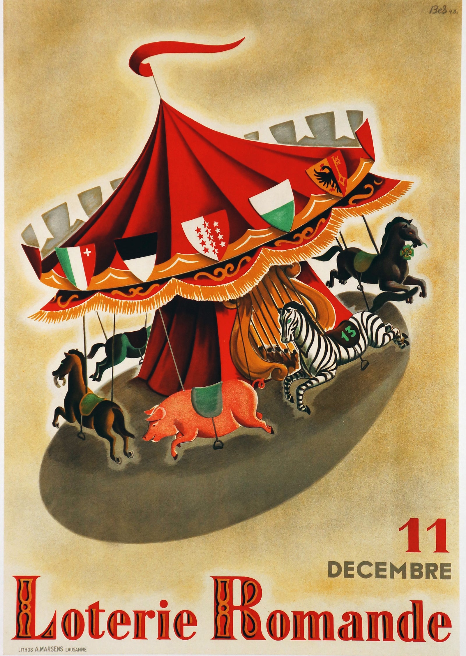 Loterie Romande - Carousel - Authentic Vintage Poster