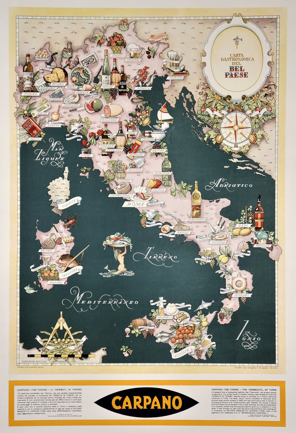 Italy Map, Carpano - Authentic Vintage Poster