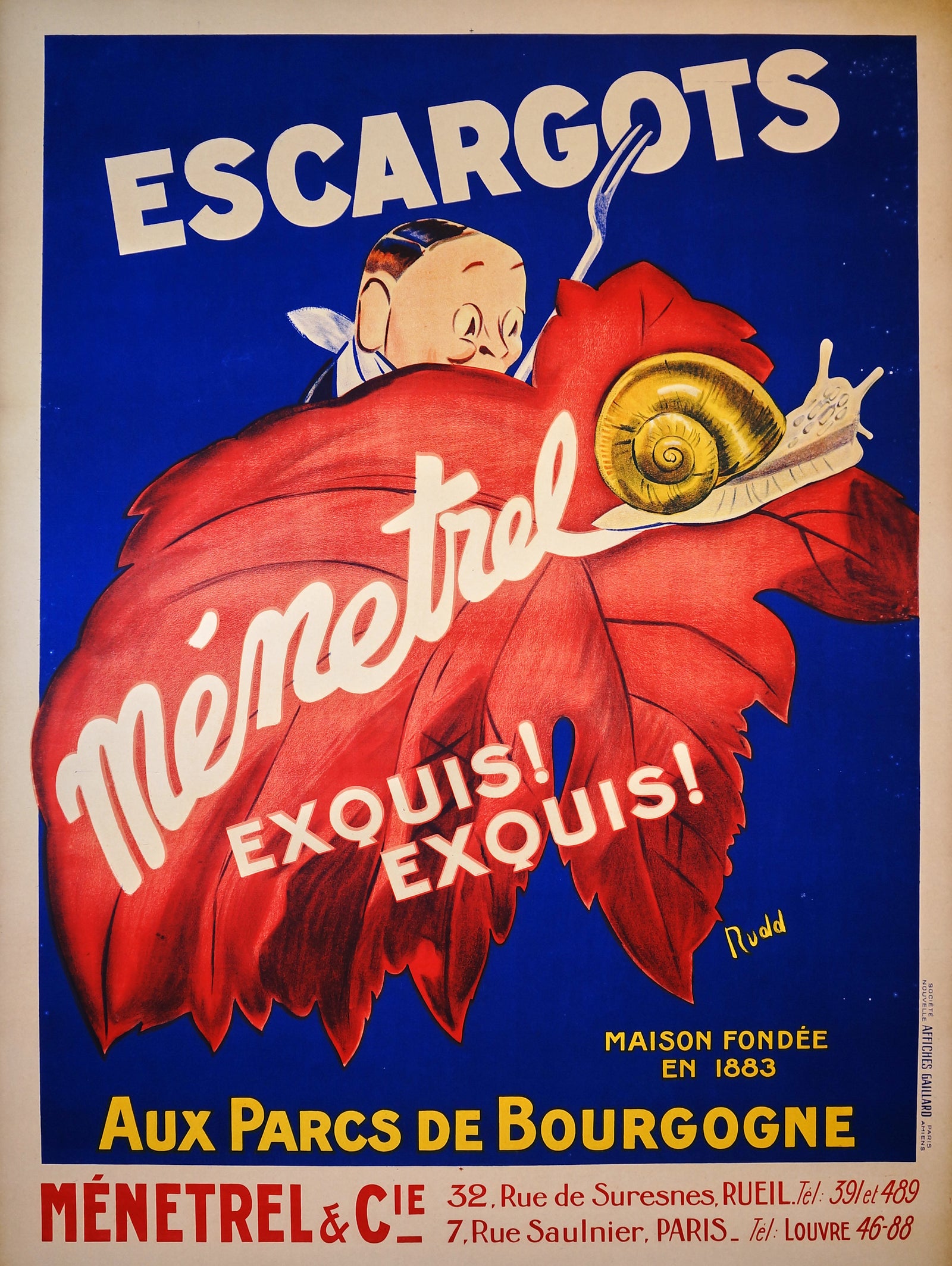 Escargots Menetrel - Authentic Vintage Poster