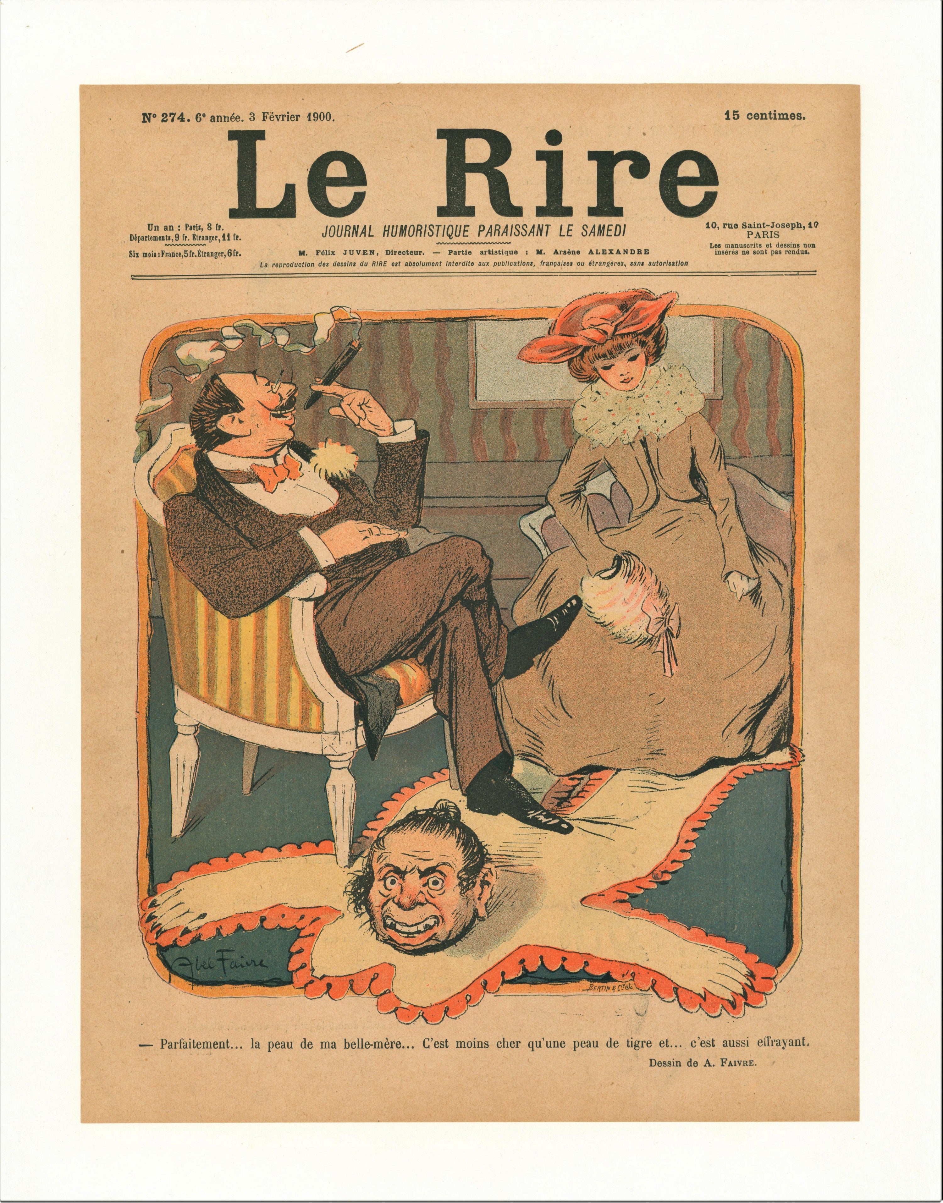 Authentic Vintage Antique Print  La Peau de Ma Belle-Mere- French  Satirical Comic