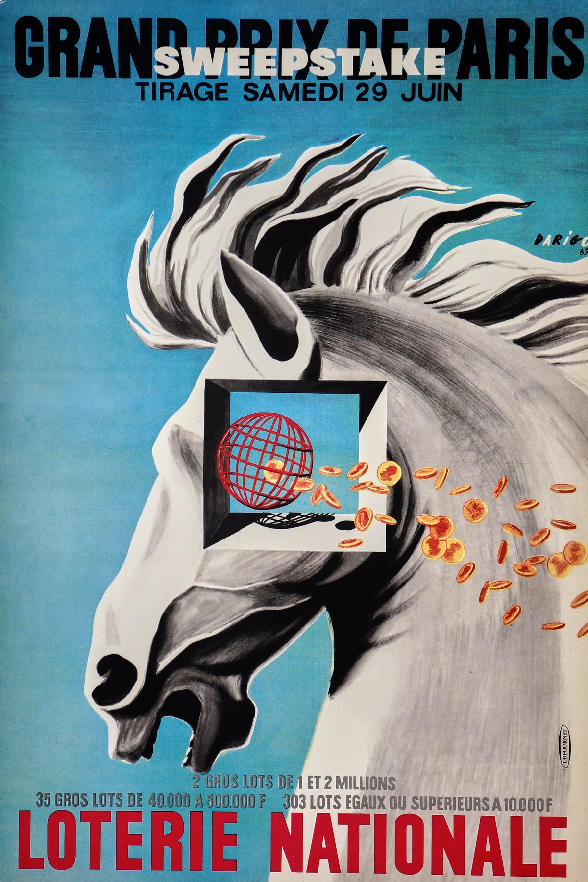 Loterie Nationale, Grand Prix de Paris - Authentic Vintage Poster