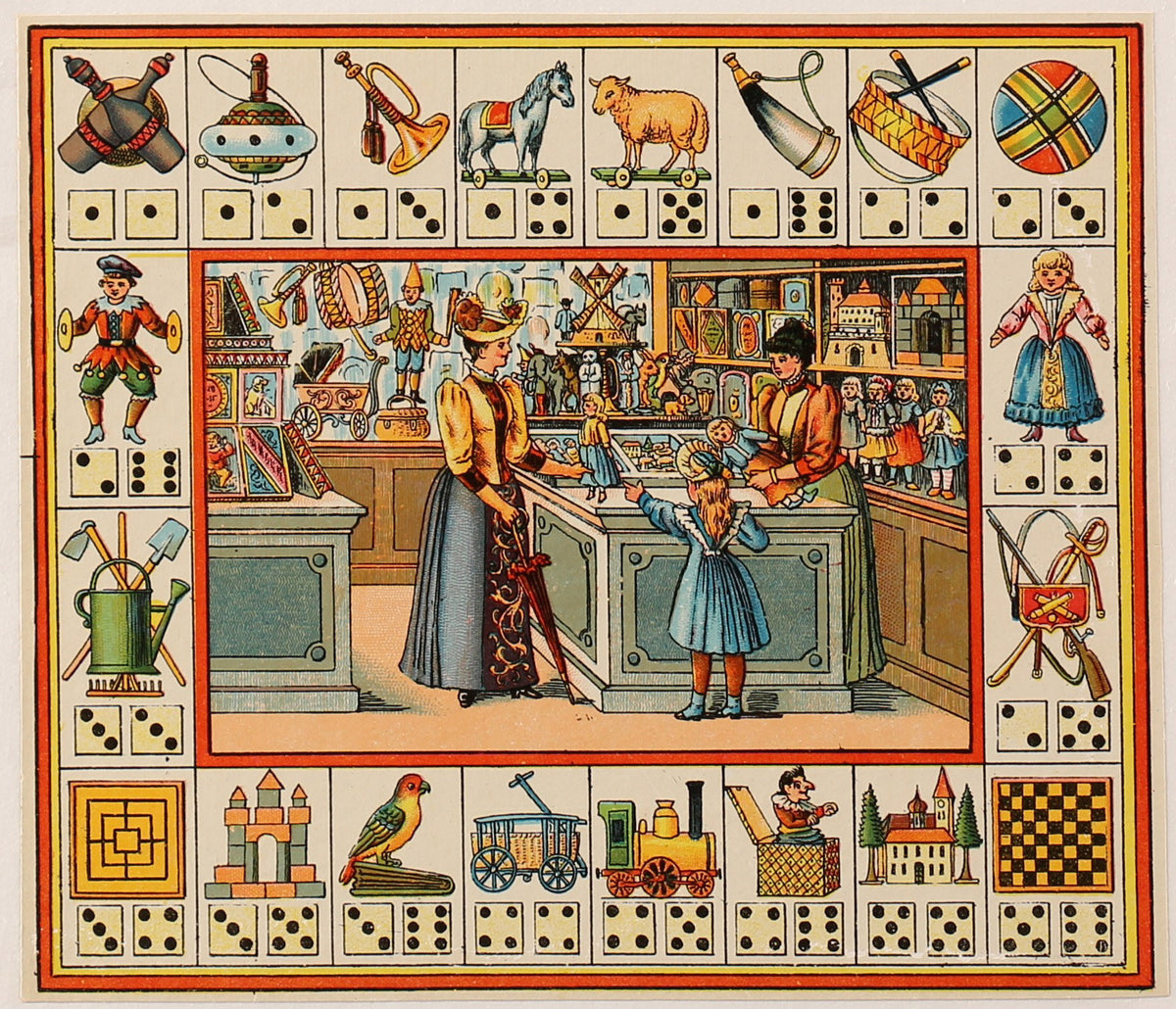 French Board Game - Jewelry &amp; Toy Stores - 1900s - Authentic Vintage Antique Print
