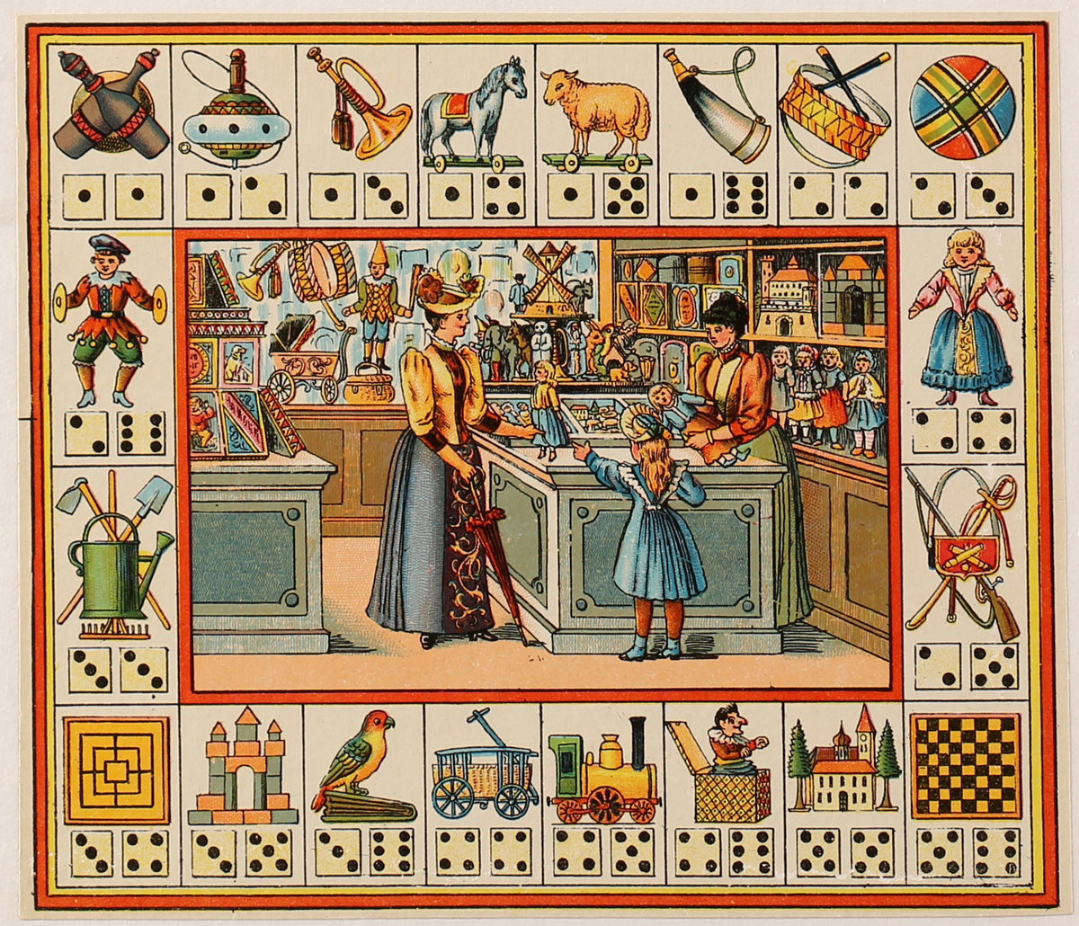 French Board Game - Jewelry &amp; Toy Stores - 1900s - Authentic Vintage Antique Print