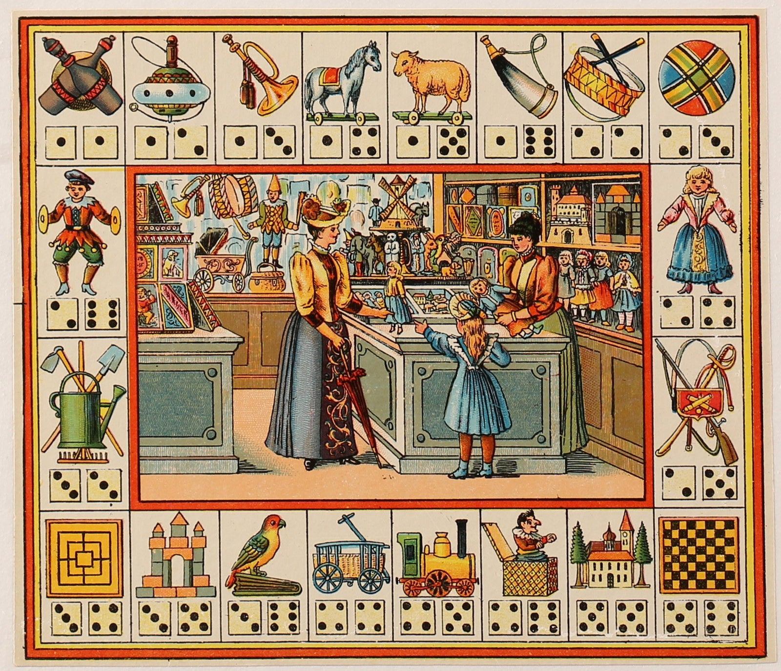 French Board Game - Jewelry & Toy Stores - 1900s - Authentic Vintage Antique Print