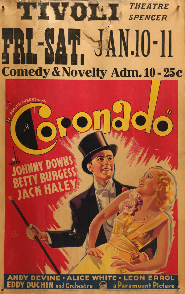 Coronado, Tivoli Theatre- Window Card - Authentic Vintage Window Card