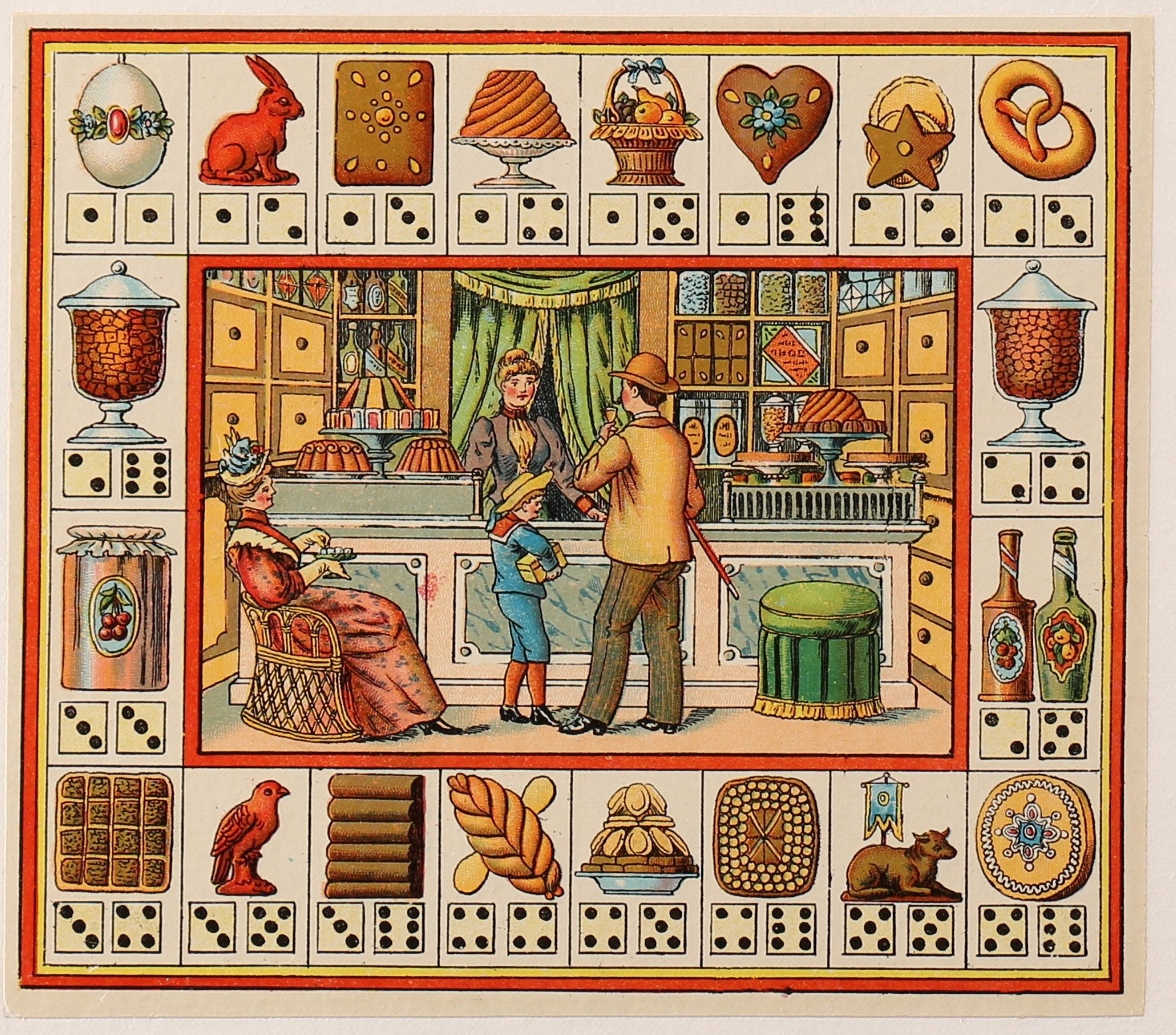 French Board Game - Bakery & Spice Shops - 1900s - Authentic Vintage Antique Print