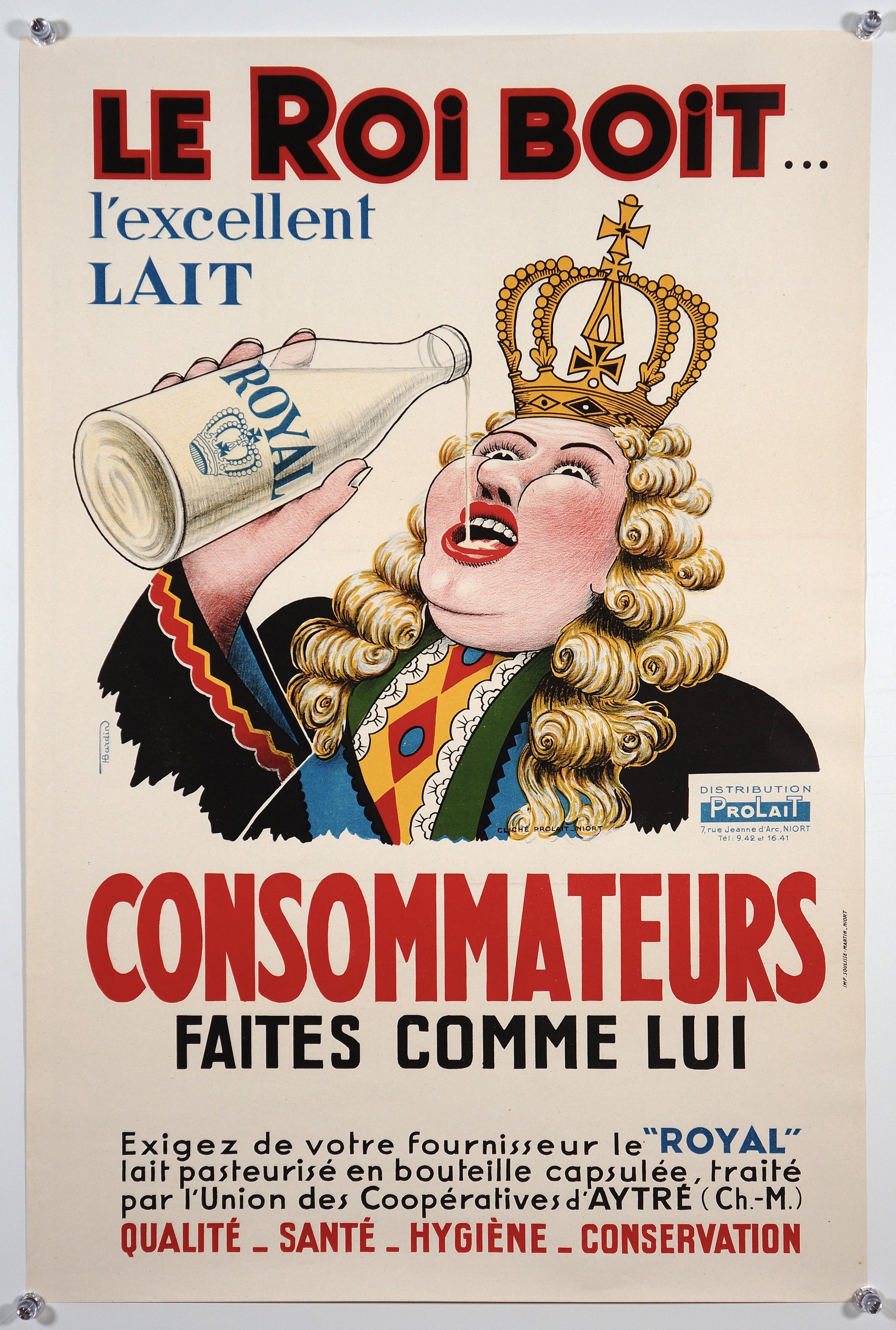 Authentic Vintage Poster  Le Roi Boit, l'excellent Lait