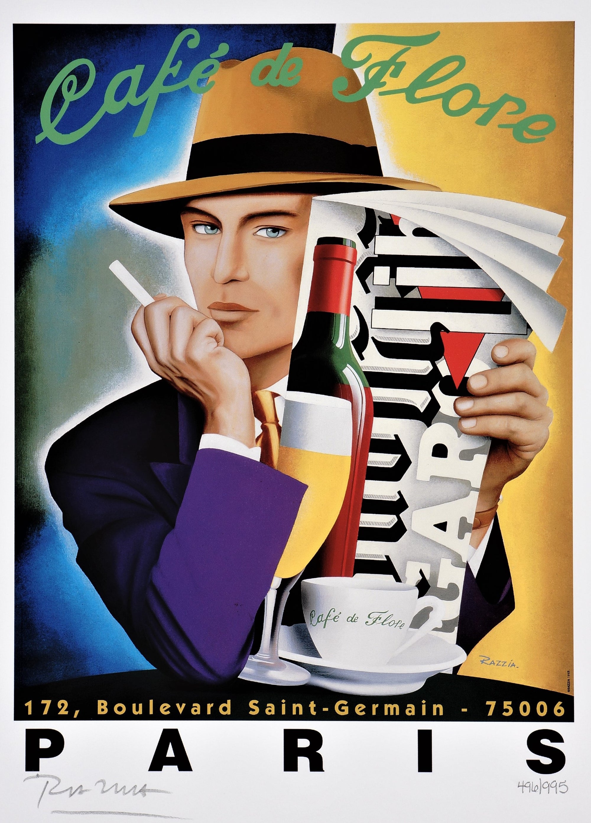 Razzia, Cafe de Flore - Authentic Vintage Poster