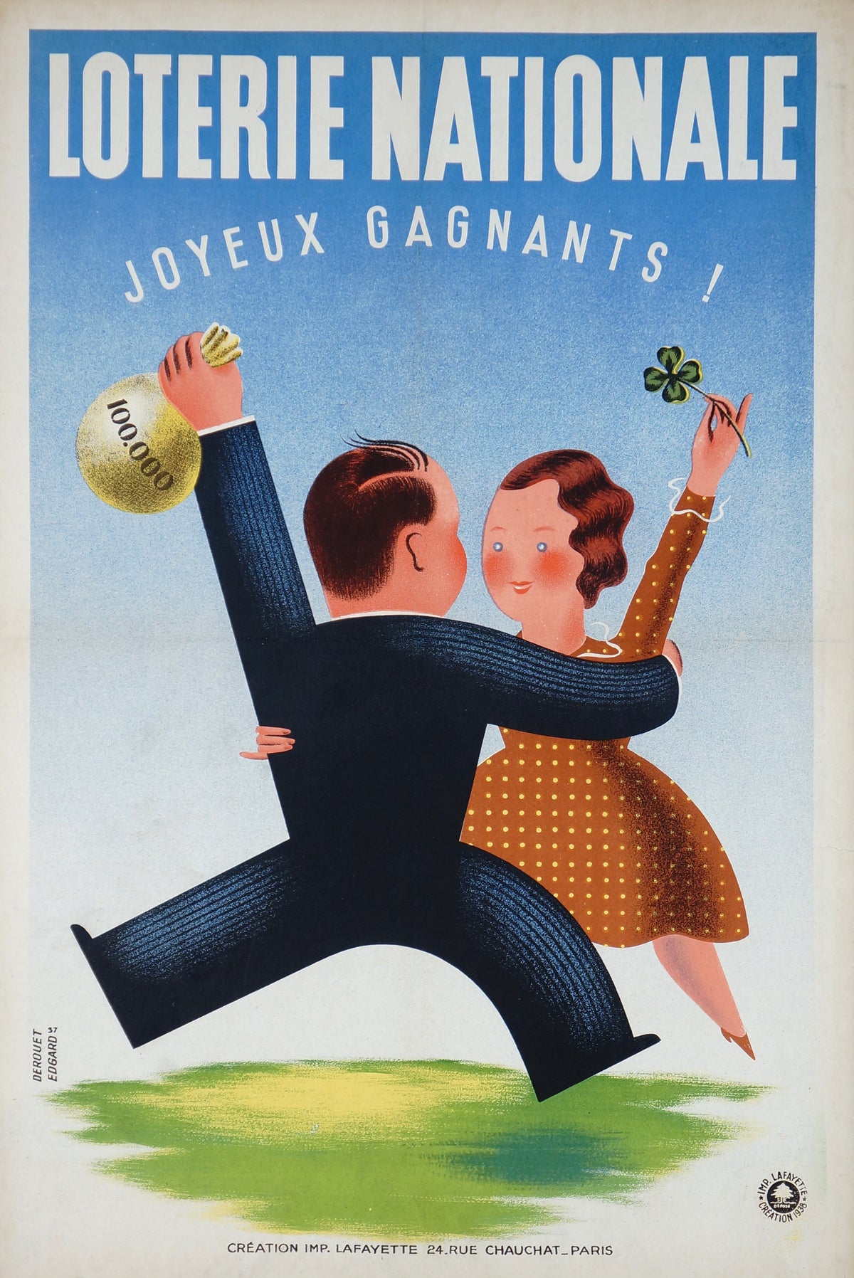 Loterie Nationale- Joyeux Gagnants (1937) - Authentic Vintage Poster