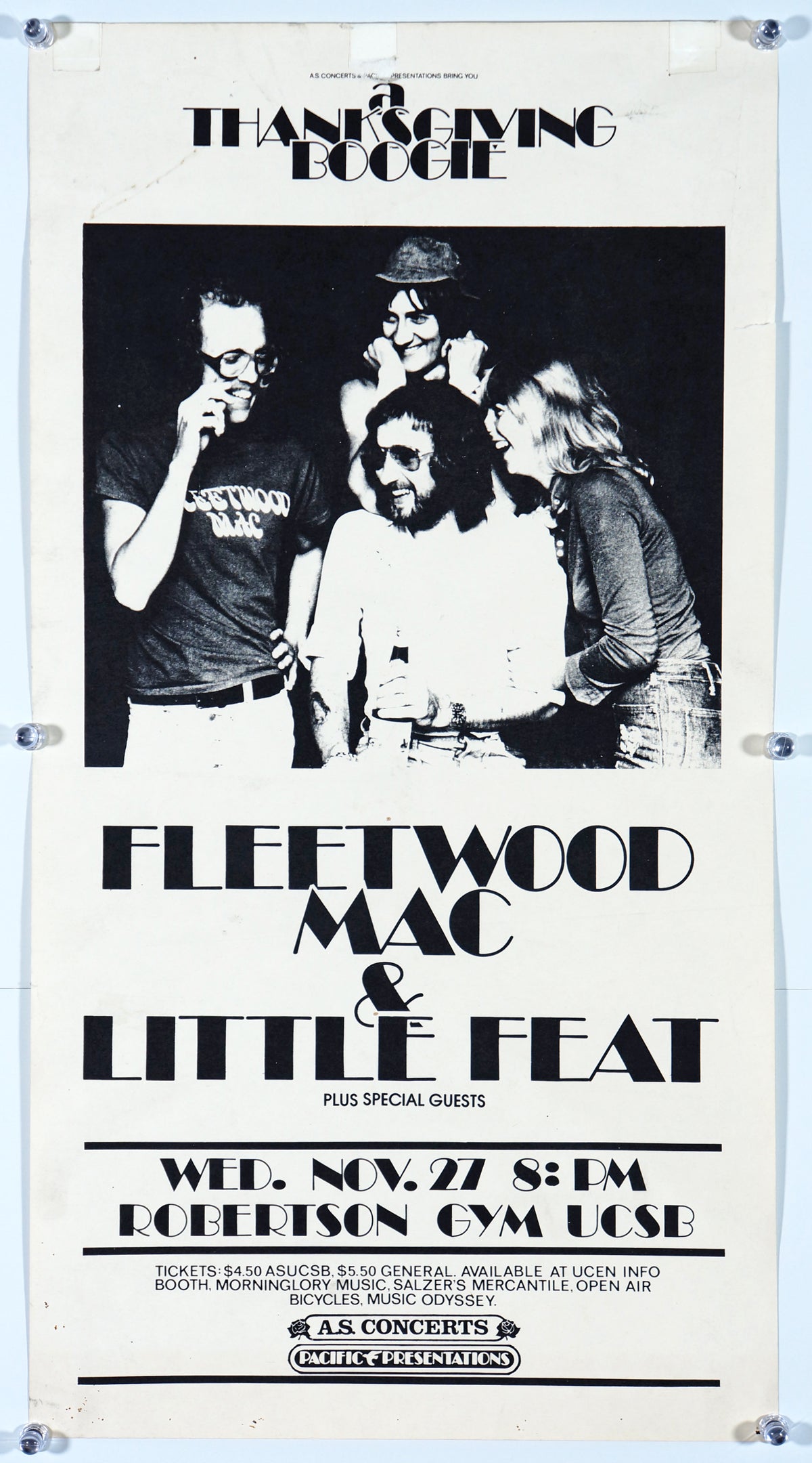 Fleetwood Mac Concert Poster 1974 Thanksgiving Robertson Gym UCSB - Authentic Vintage Poster