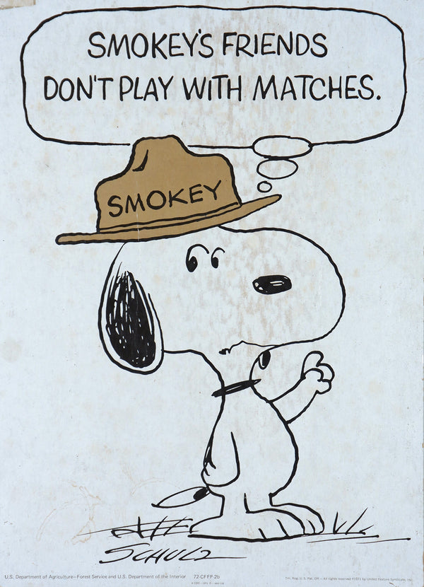 Snoopy- Smokey The Bear - Authentic Vintage Window Card