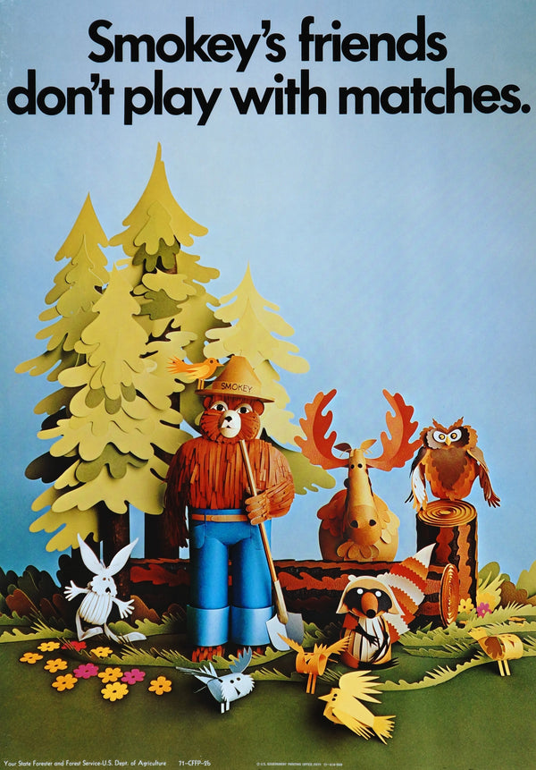 Smokey's Friends Don't Play With Matches - Authentic Vintage Window Card