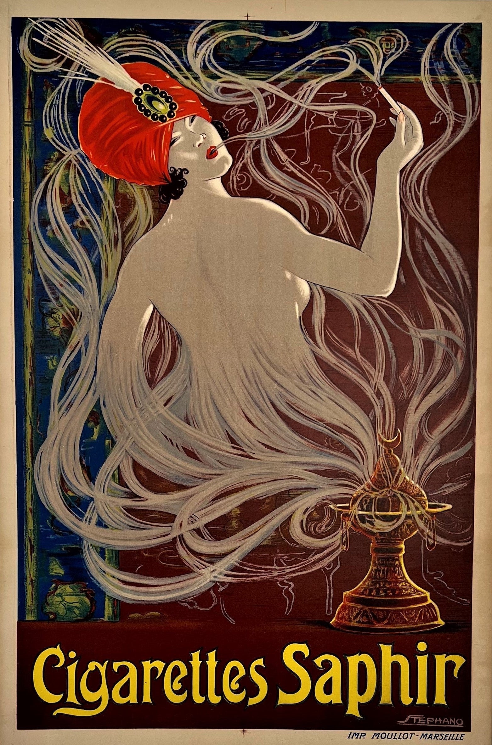 Cigarettes Saphir by Stephano - Authentic Vintage Poster