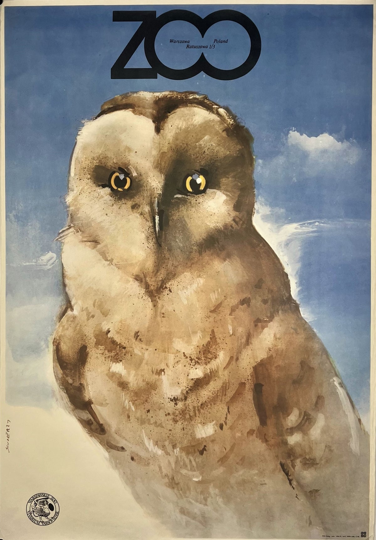 Warsaw Zoo- Owl - Authentic Vintage Poster