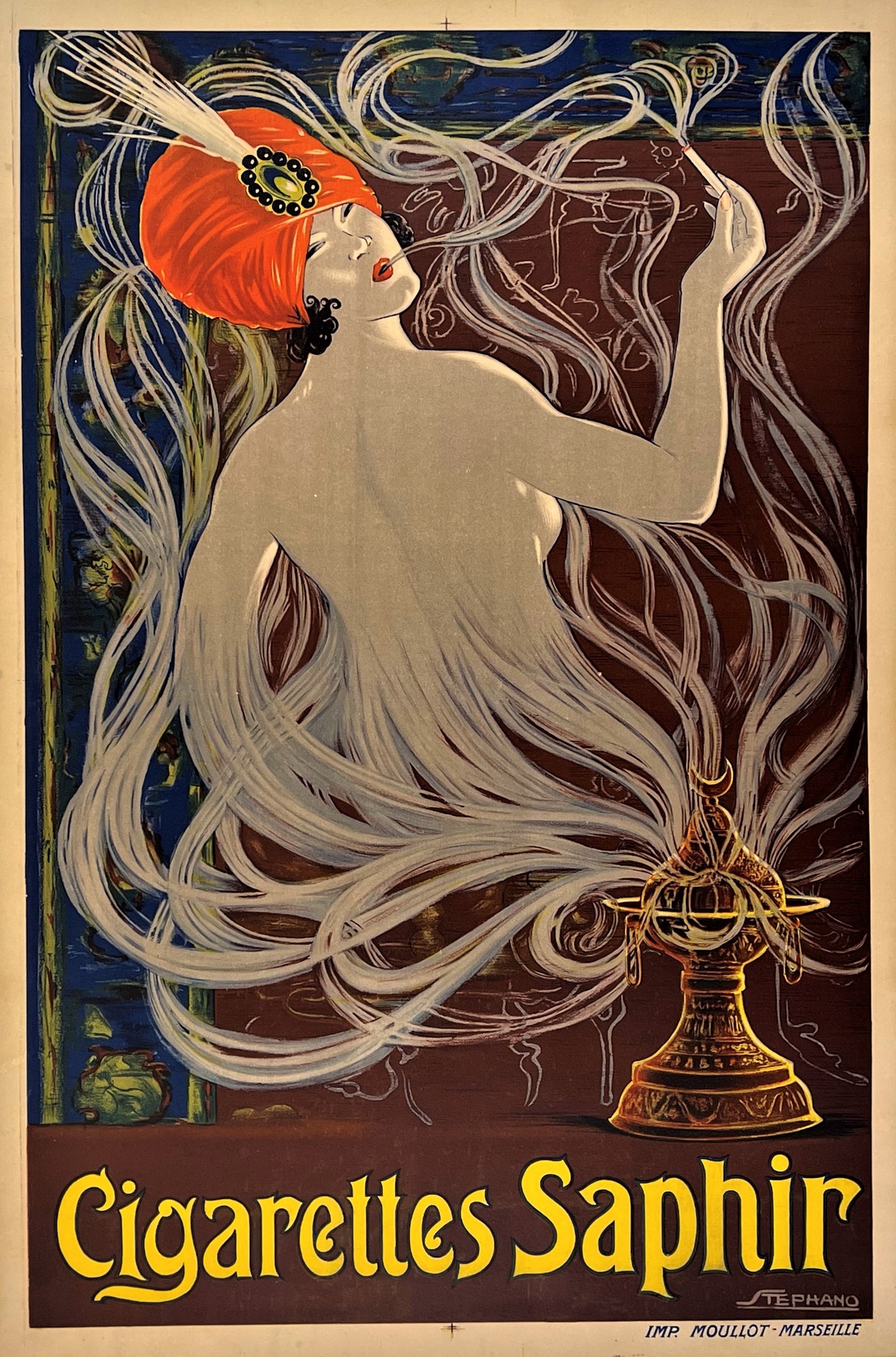 Cigarettes Saphir by Stephano - Authentic Vintage Poster