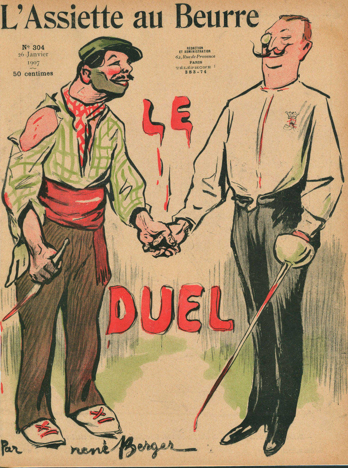 Le Duel- French Satirical Comic - Authentic Vintage Antique Print