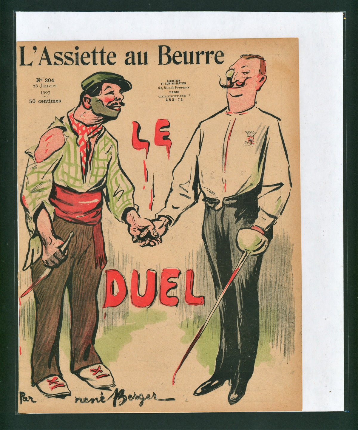 Le Duel- French Satirical Comic - Authentic Vintage Antique Print