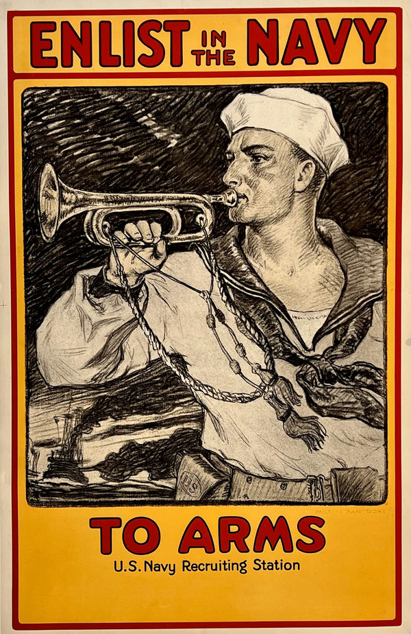 Enlist in the US Navy- WW1 - Authentic Vintage Poster