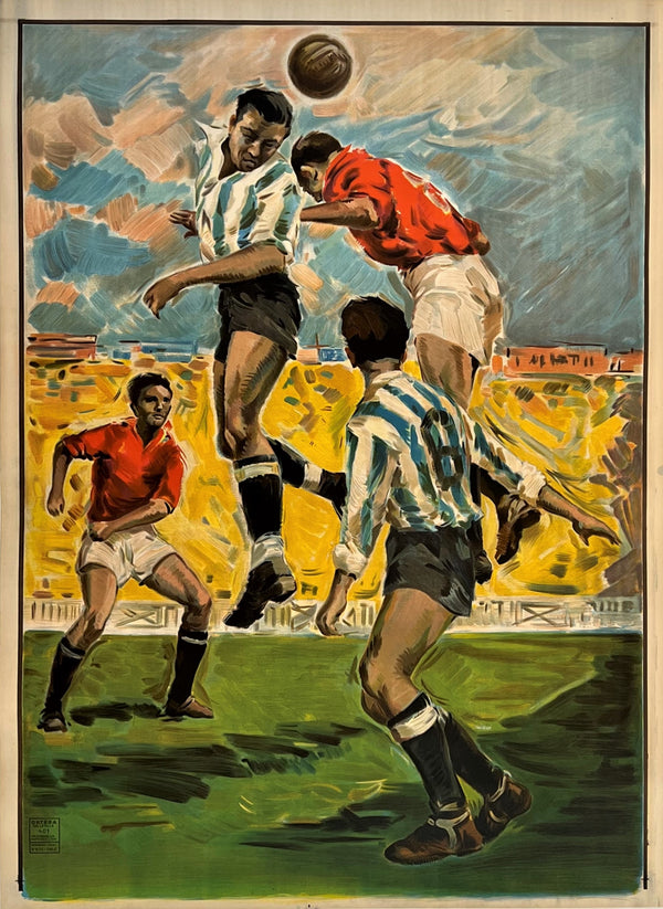 Soccer Header- Argentina vs. Spain - Authentic Vintage Poster