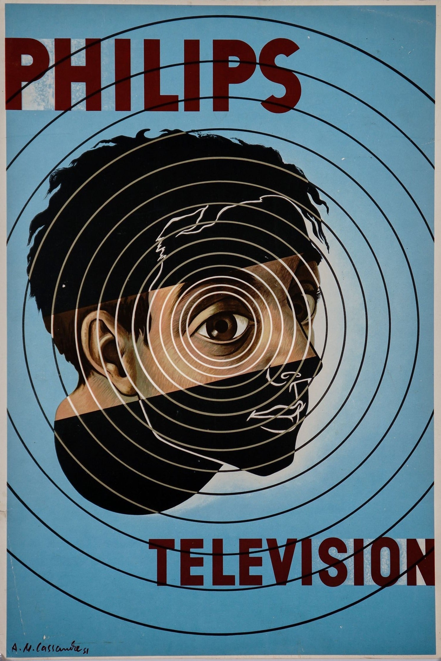 Philips Television by A.M. Cassandre - Authentic Vintage Window Card