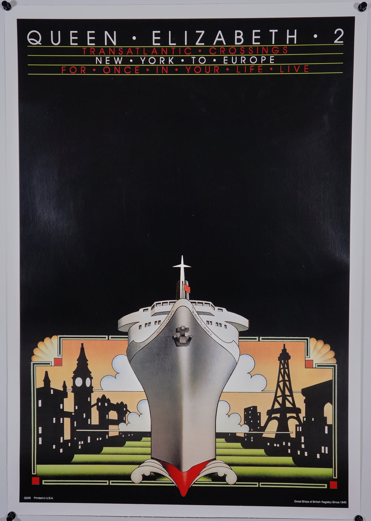 Queen Elizabeth 2, New York to Europe - Authentic Vintage Poster