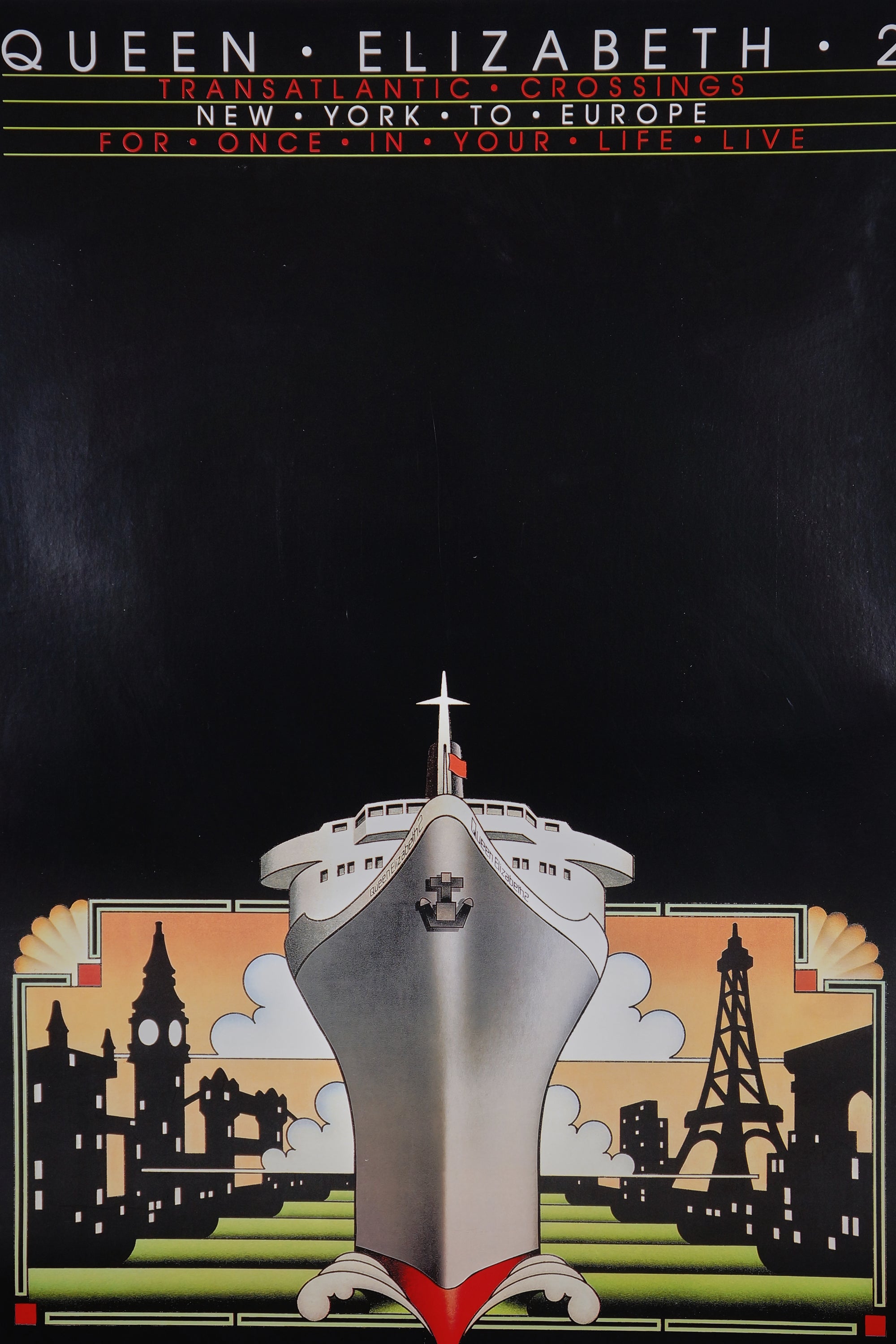Queen Elizabeth 2, New York to Europe - Authentic Vintage Poster