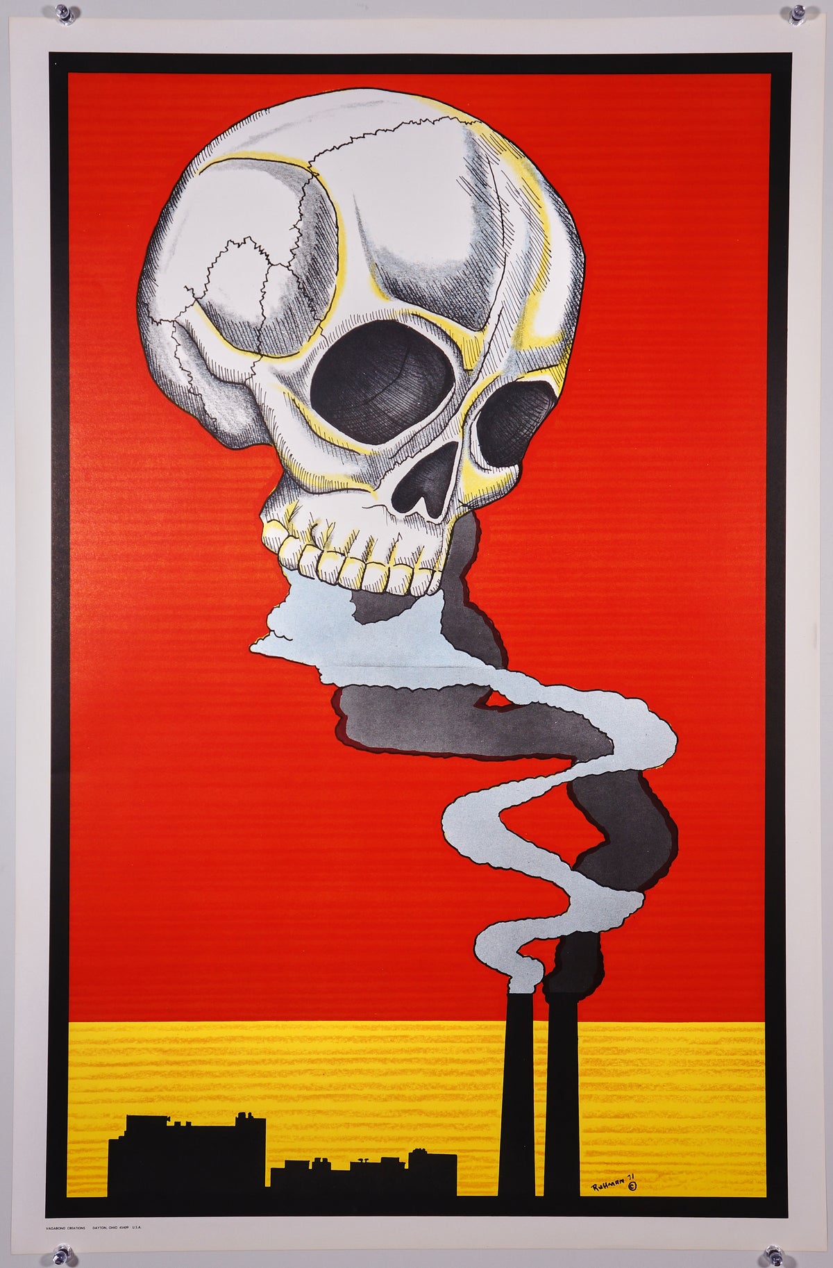 Skull Death By Pollution - Authentic Vintage Poster