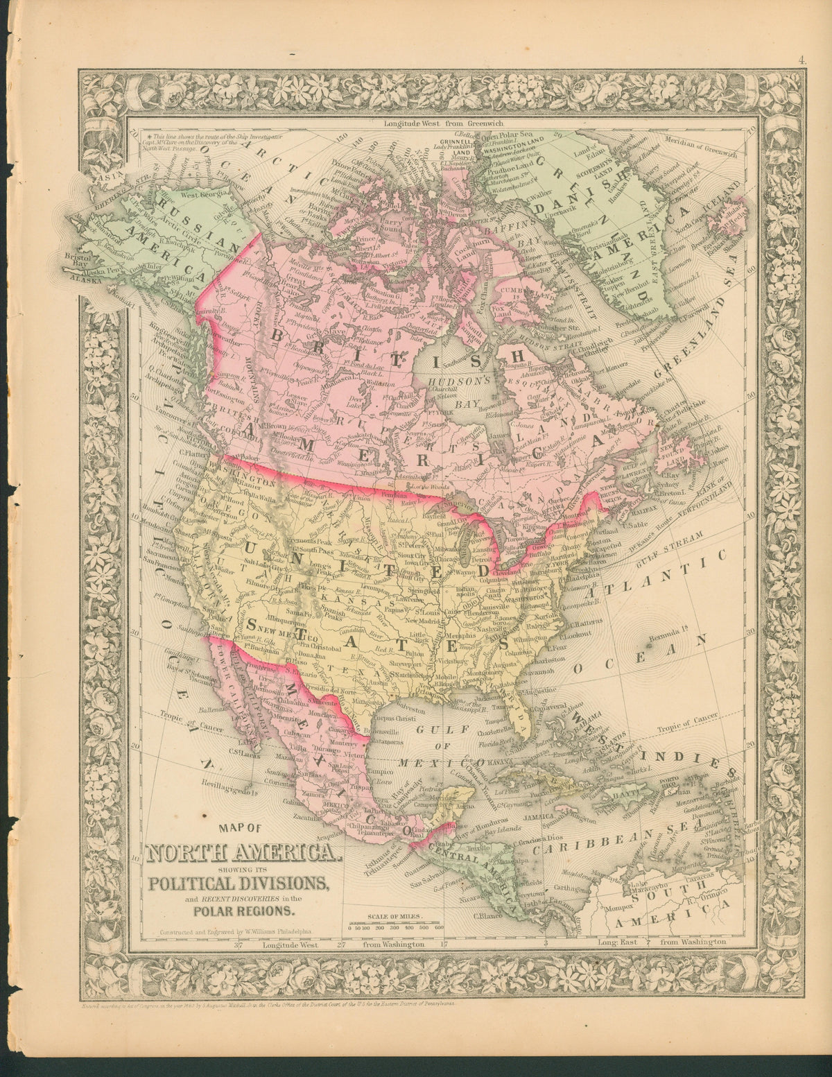 North America- Antique Map - Authentic Vintage Antique Print