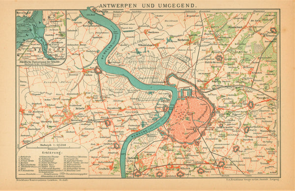 Antwerp, Belgium- Antique Map - Authentic Vintage Map