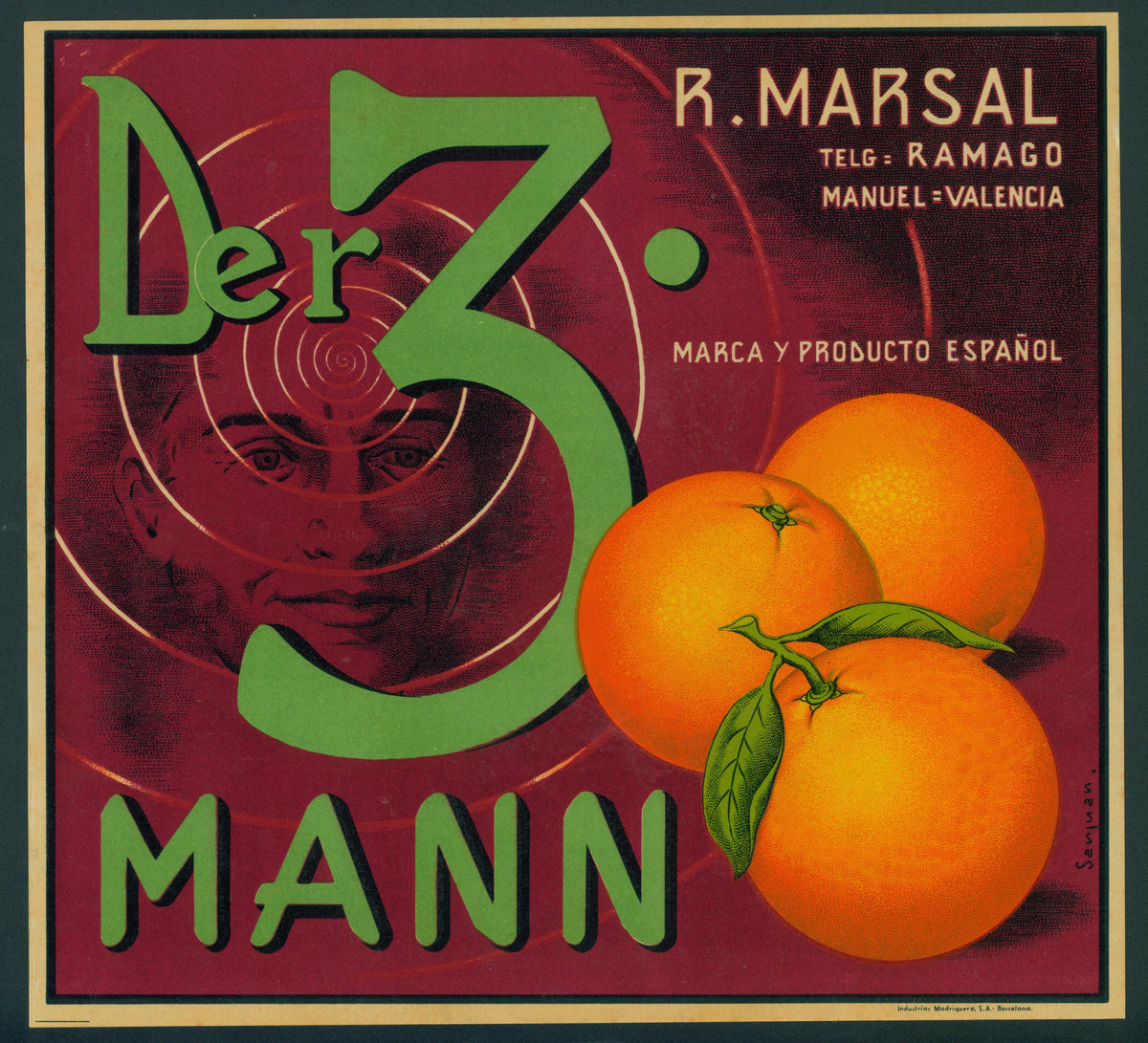 Der 3. Mann- Spanish Crate Label - Authentic Vintage Antique Print