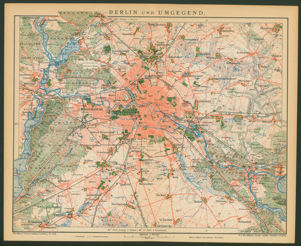 Berlin, Germany- Antique Map - Authentic Vintage Antique Print