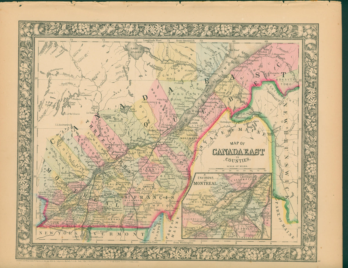 Canada East (Quebec)- Antique Map - Authentic Vintage Antique Print