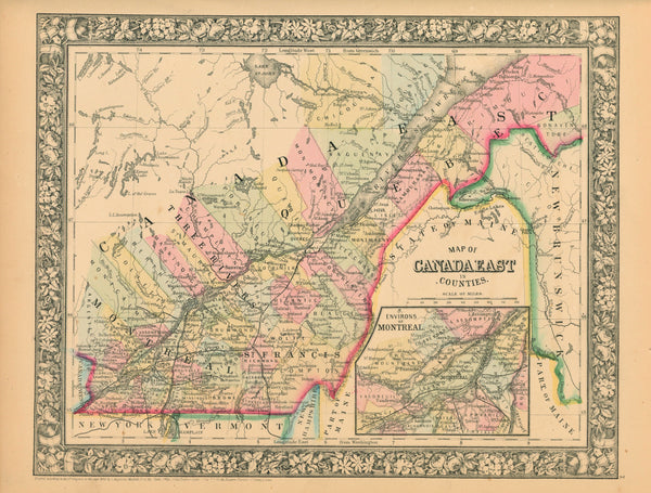 Canada East (Quebec)- Antique Map - Authentic Vintage Map
