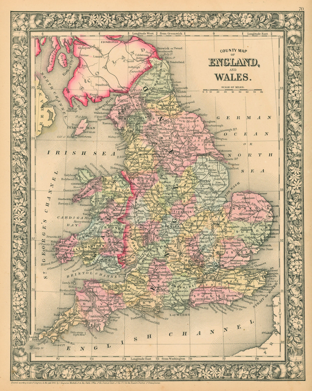 England, Wales- Antique Map - Authentic Vintage Antique Print