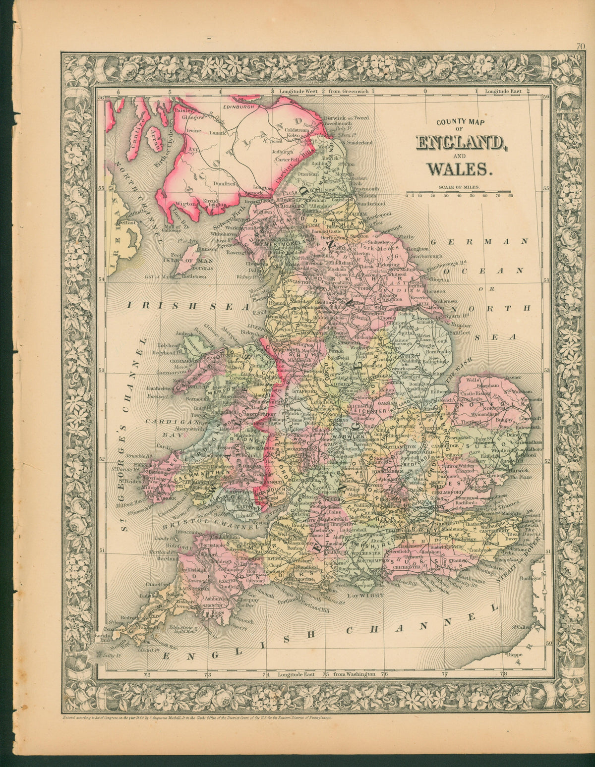 England, Wales- Antique Map - Authentic Vintage Antique Print
