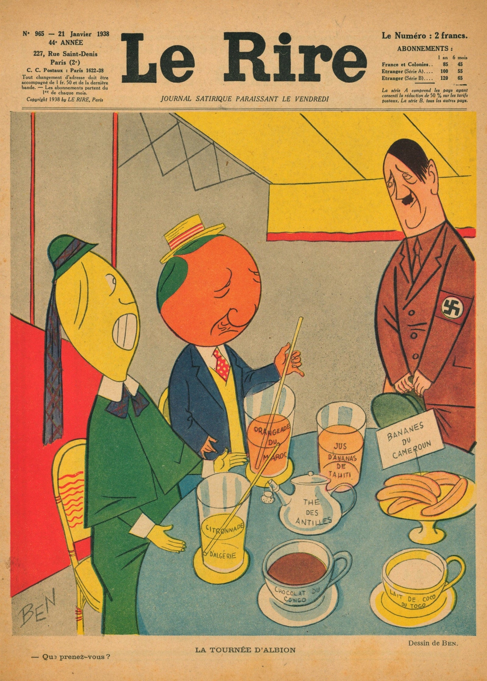 Le Tournee D'Albion- French Satirical Comic - Authentic Vintage Antique Print