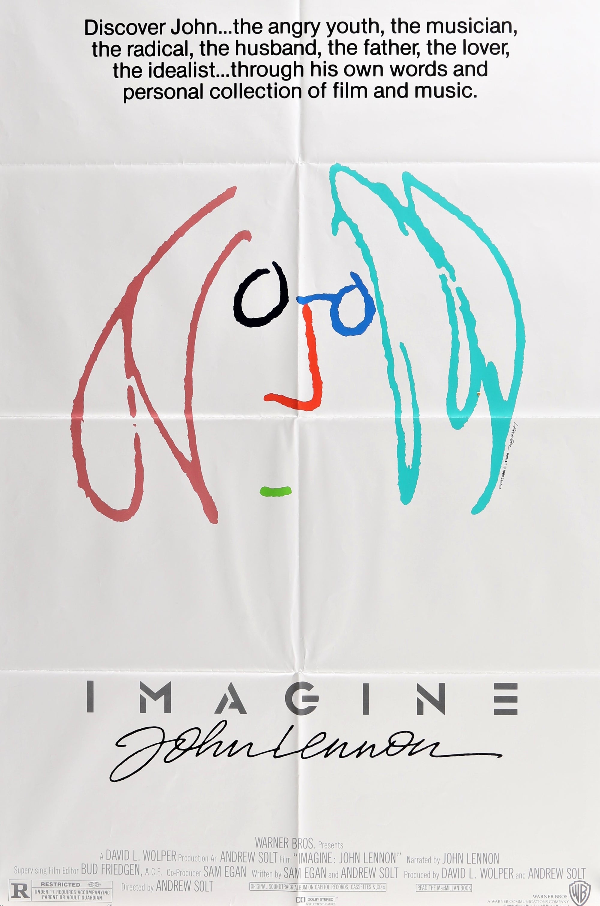 IMAGINE 1sh 1988 classic self portrait artwork by former Beatle John Lennon! - Authentic Vintage Poster