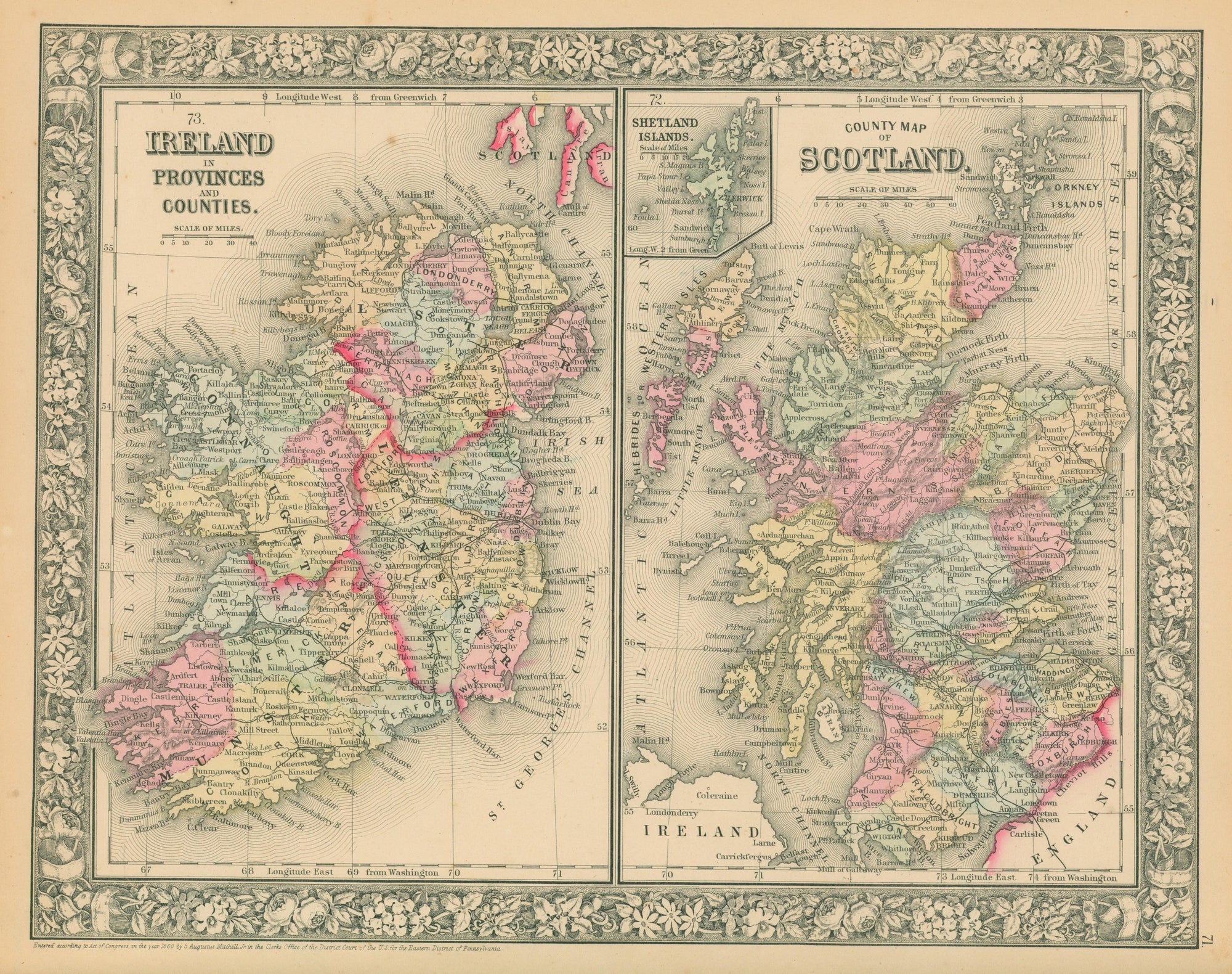Ireland, Scotland- Antique Map - Authentic Vintage Antique Print