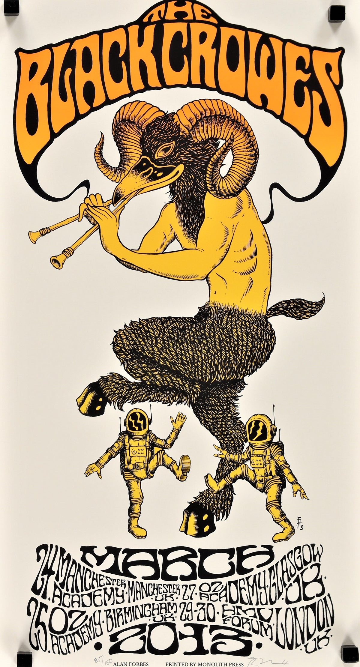 BLACK CROWES signed #85/150 13x24 art print 2013 London Tour, wild Alan Forbes art - Authentic Vintage Poster