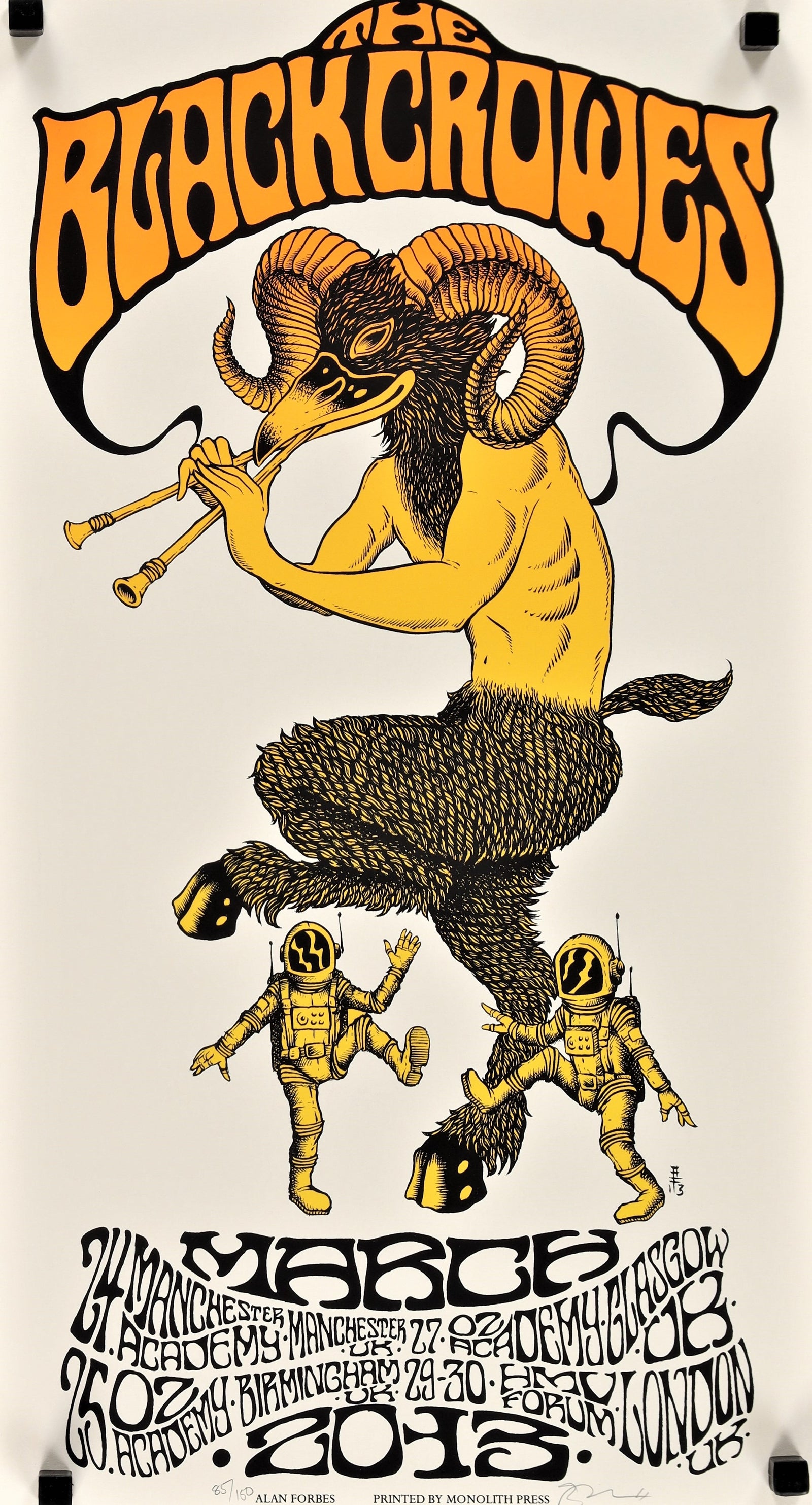 BLACK CROWES signed #85/150 13x24 art print 2013 London Tour, wild Alan Forbes art - Authentic Vintage Poster