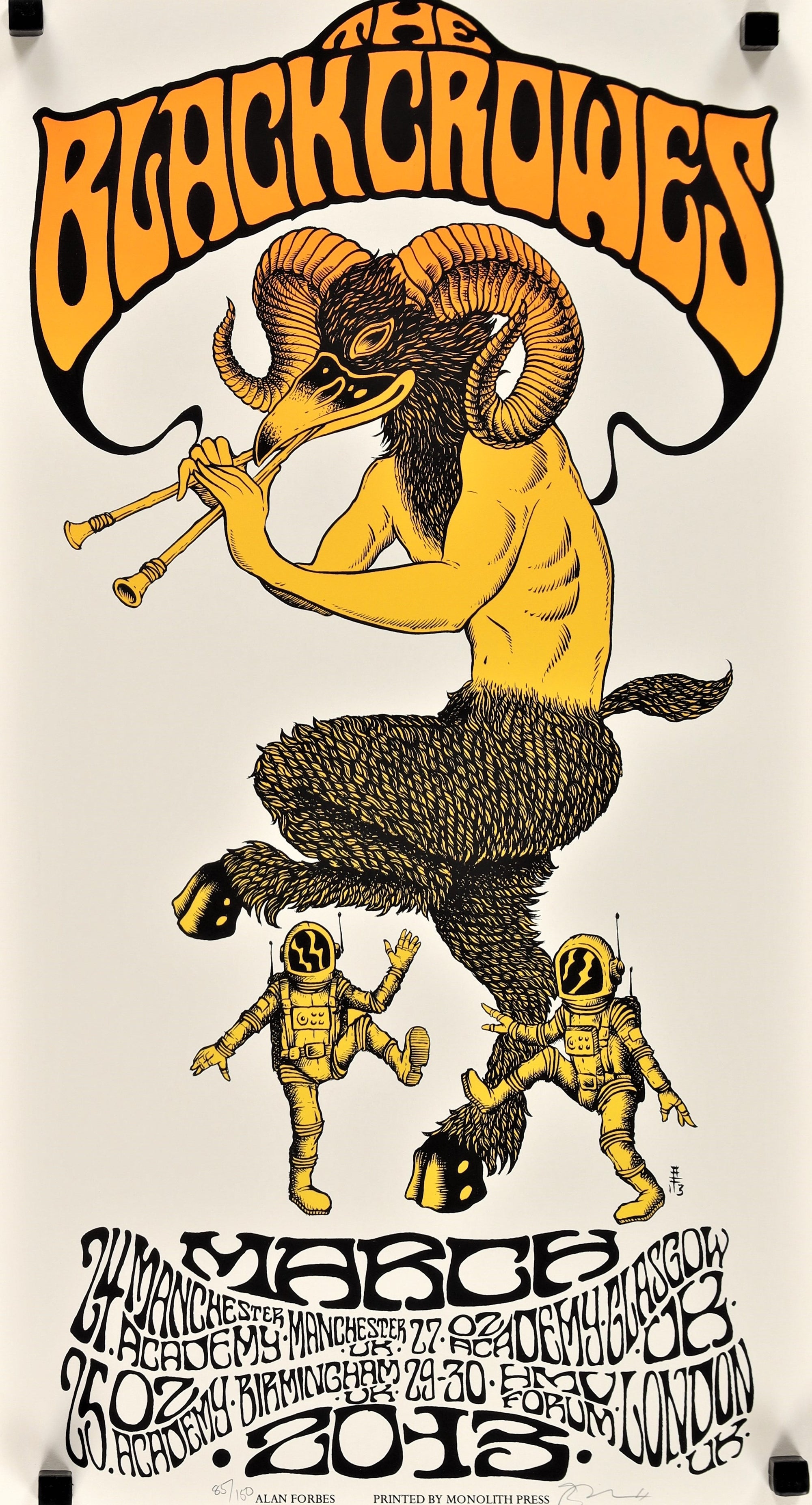 BLACK CROWES signed #85/150 13x24 art print 2013 London Tour, wild Alan Forbes art - Authentic Vintage Poster